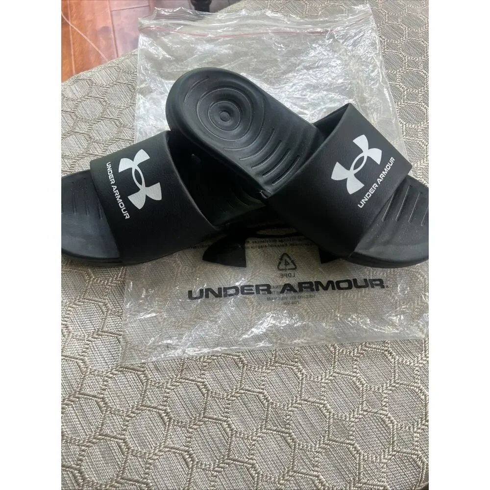 Under Armour 3023772 Men UA Ansa Fix Slides, Black/White, Size 10